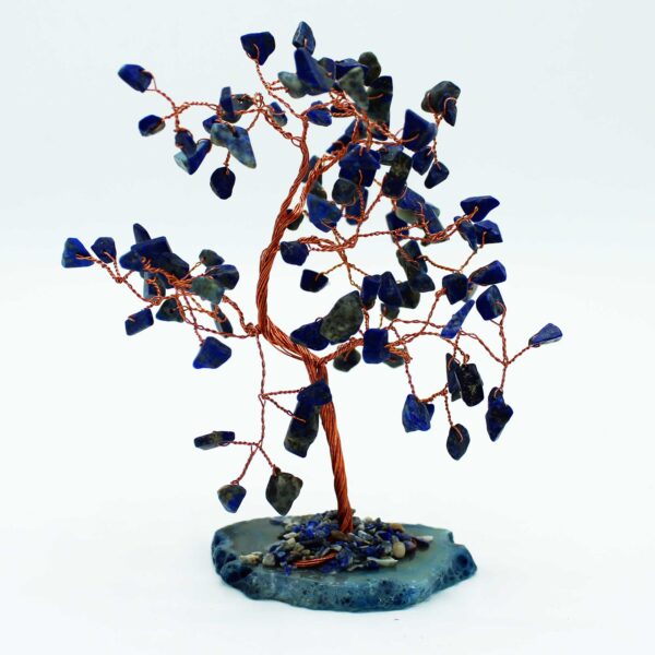 Árbol de piedras preciosas: Lapislázuli sobre base de ágata azul - Imagen 5