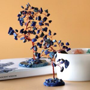 Árbol de piedras preciosas: Lapislázuli sobre base de ágata azul